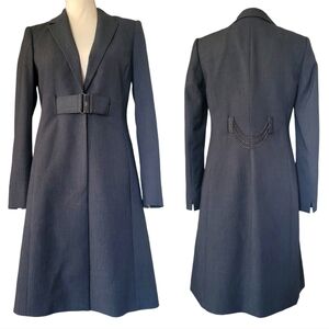 Calvin Klein Belted Tailored Business Office Coat Blazer Jacket Trench Coat Gray